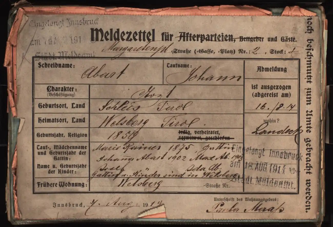 Meldezettel 0002, Vorderseite