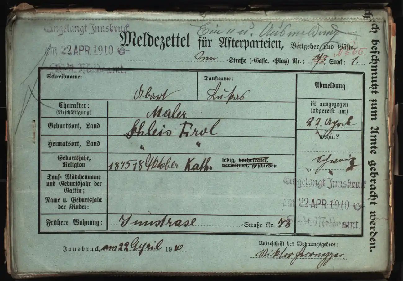 Meldezettel 0004, Vorderseite