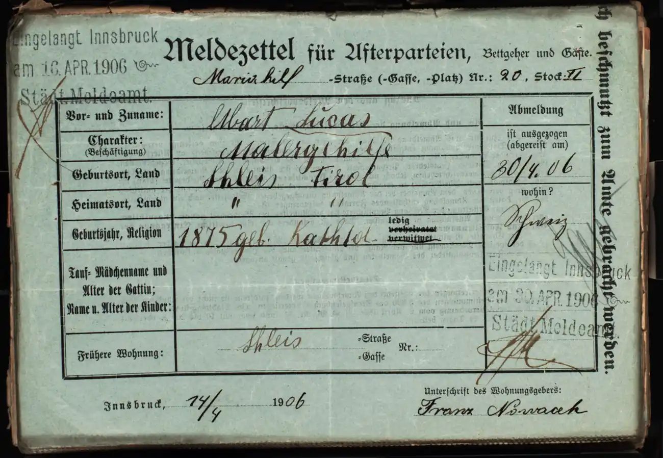 Meldezettel 0006, Vorderseite