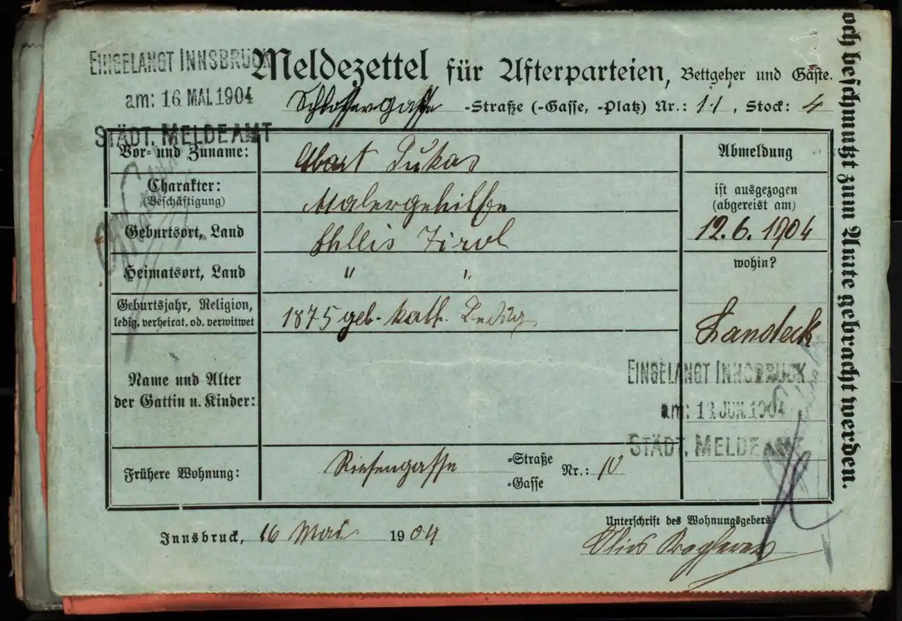 Meldezettel 0007, Vorderseite