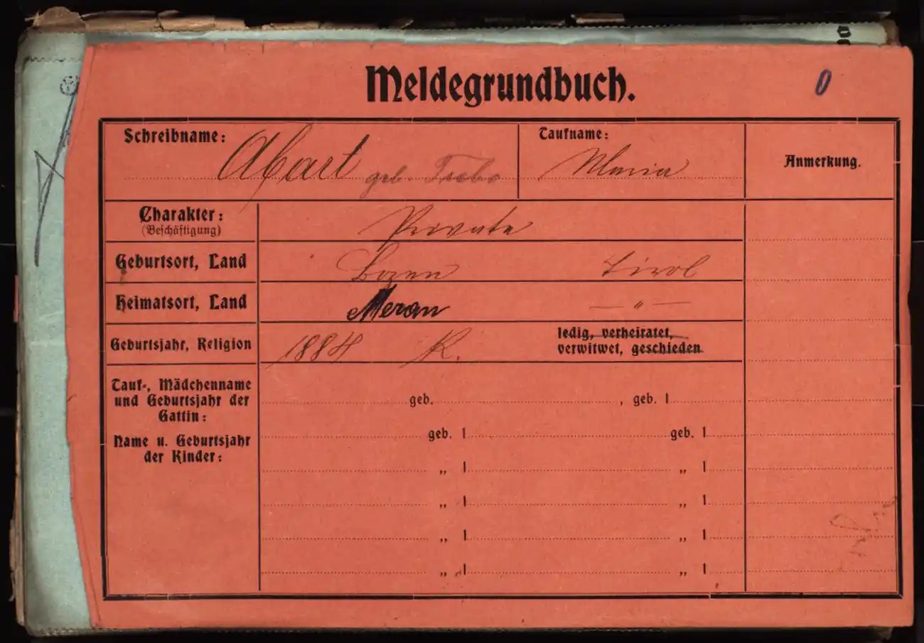 Meldezettel 0008, Vorderseite