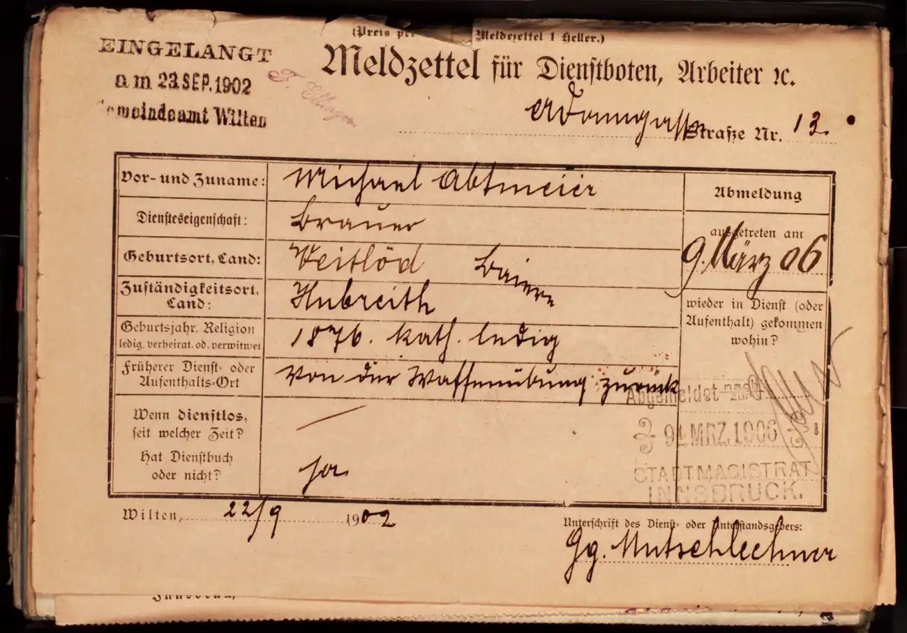 Meldezettel 0011, Vorderseite