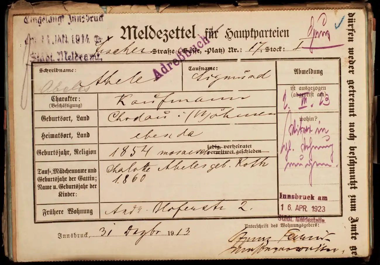 Meldezettel 0013, Vorderseite