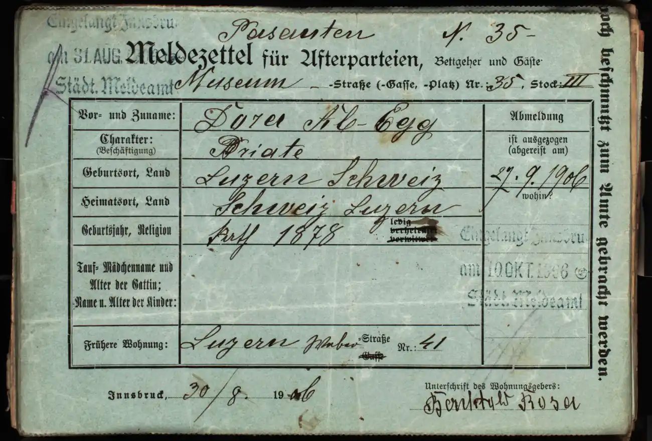 Meldezettel 0015, Vorderseite