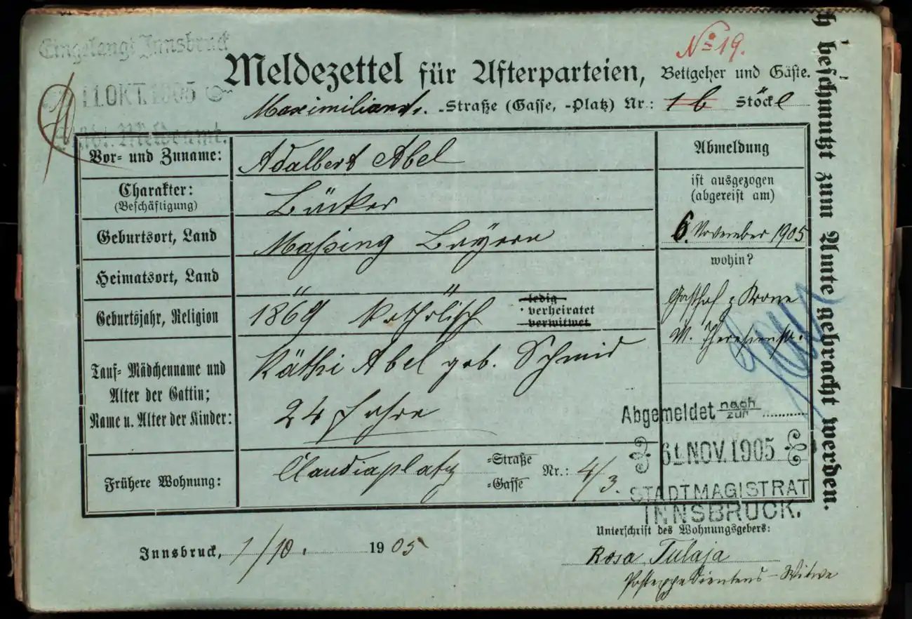 Meldezettel 0017, Vorderseite