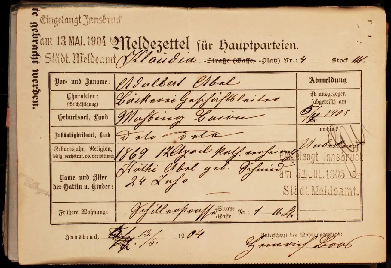 Meldezettel 0018, Vorderseite