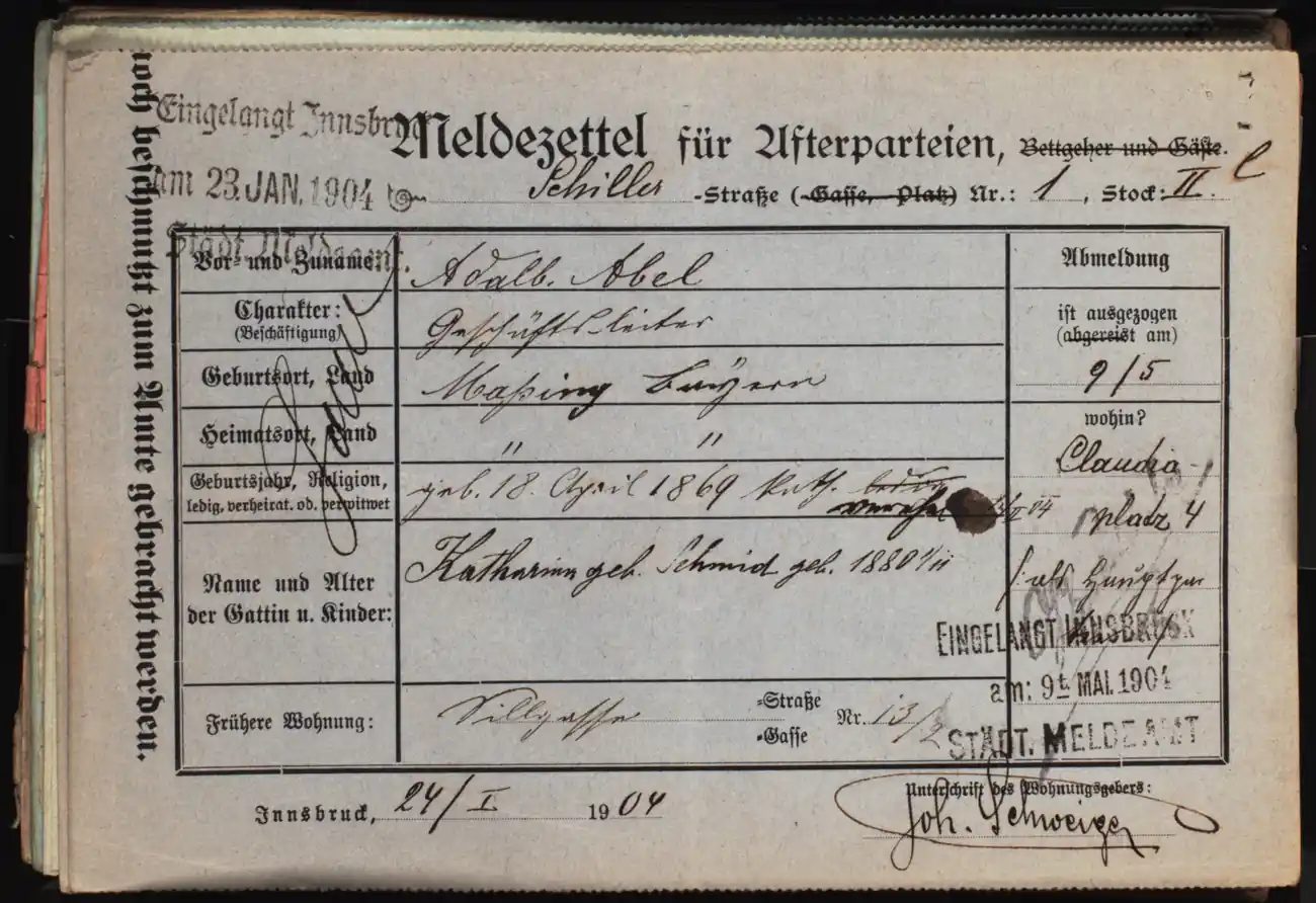Meldezettel 0019, Vorderseite