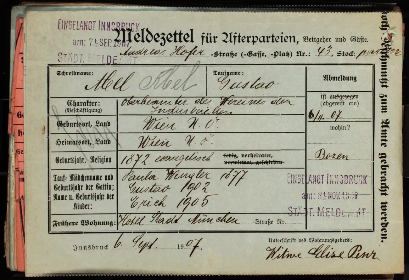 Meldezettel 0021, Vorderseite