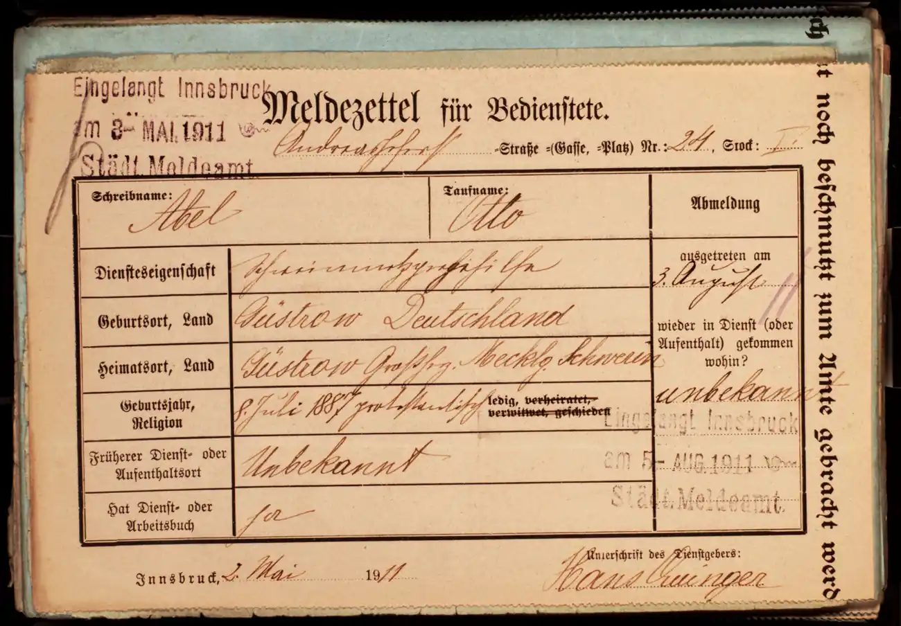 Meldezettel 0025, Vorderseite