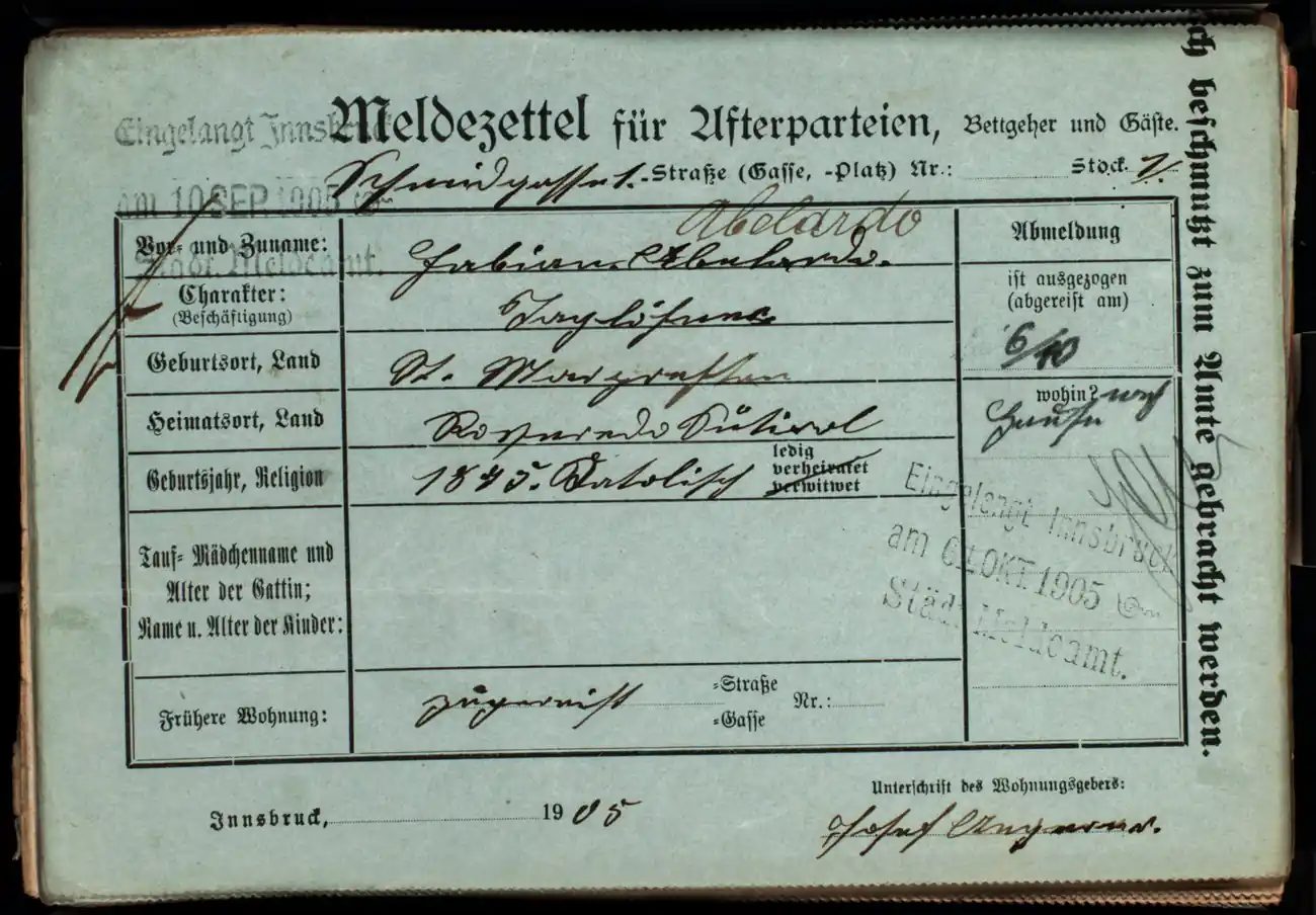 Meldezettel 0027, Vorderseite