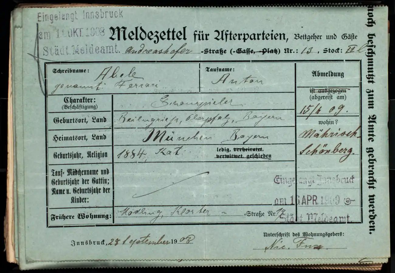 Meldezettel 0028, Vorderseite
