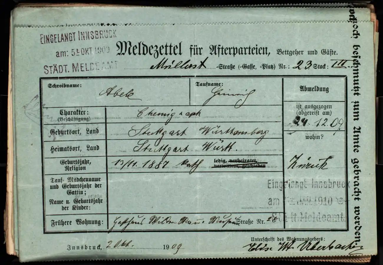 Meldezettel 0029, Vorderseite