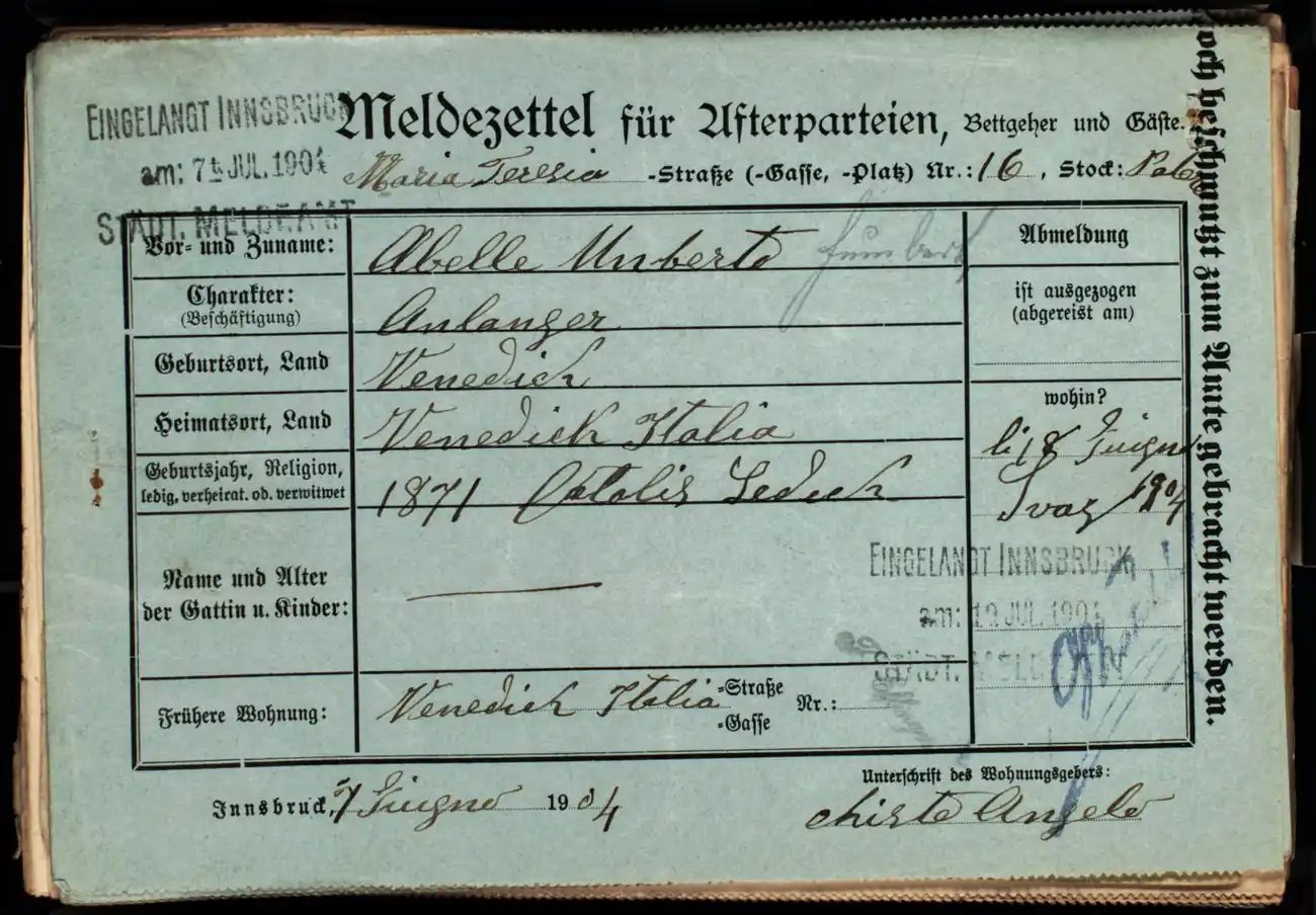 Meldezettel 0030, Vorderseite