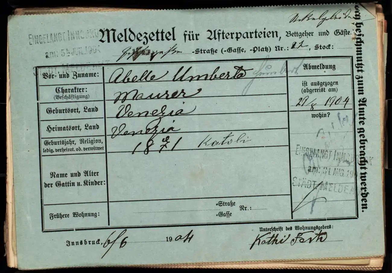 Meldezettel 0031, Vorderseite