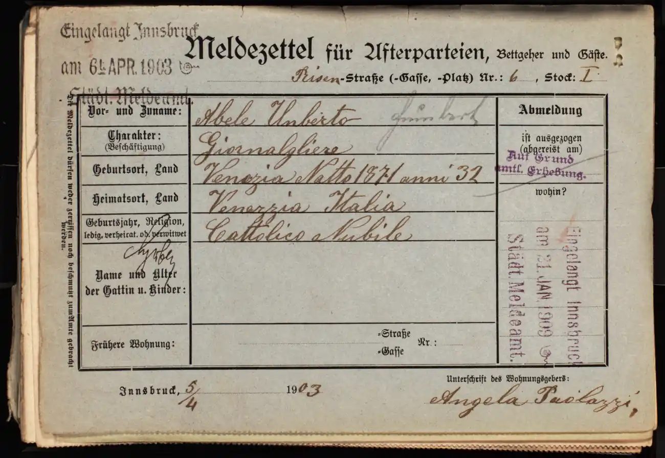 Meldezettel 0032, Vorderseite