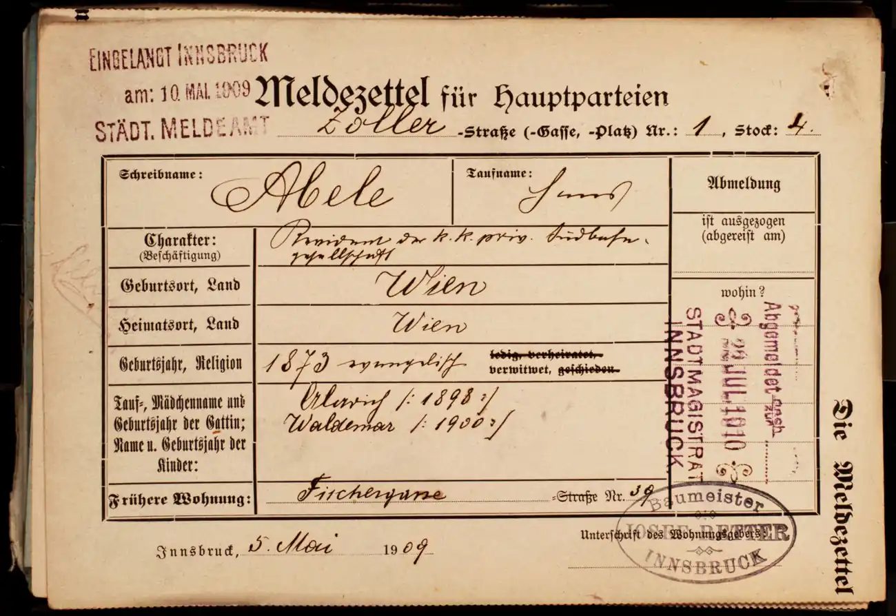 Meldezettel 0036, Vorderseite