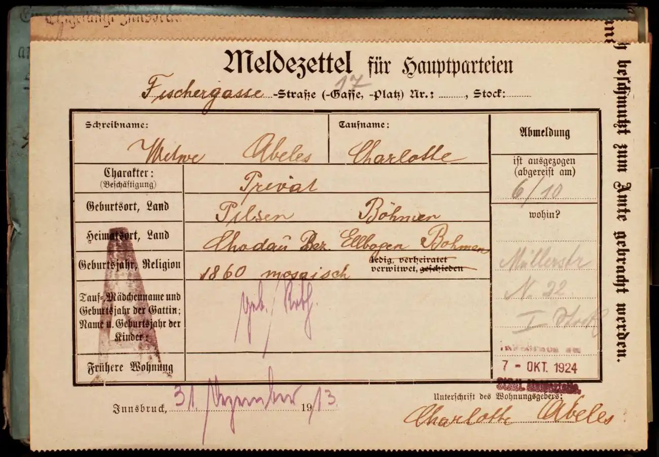 Meldezettel 0042, Vorderseite