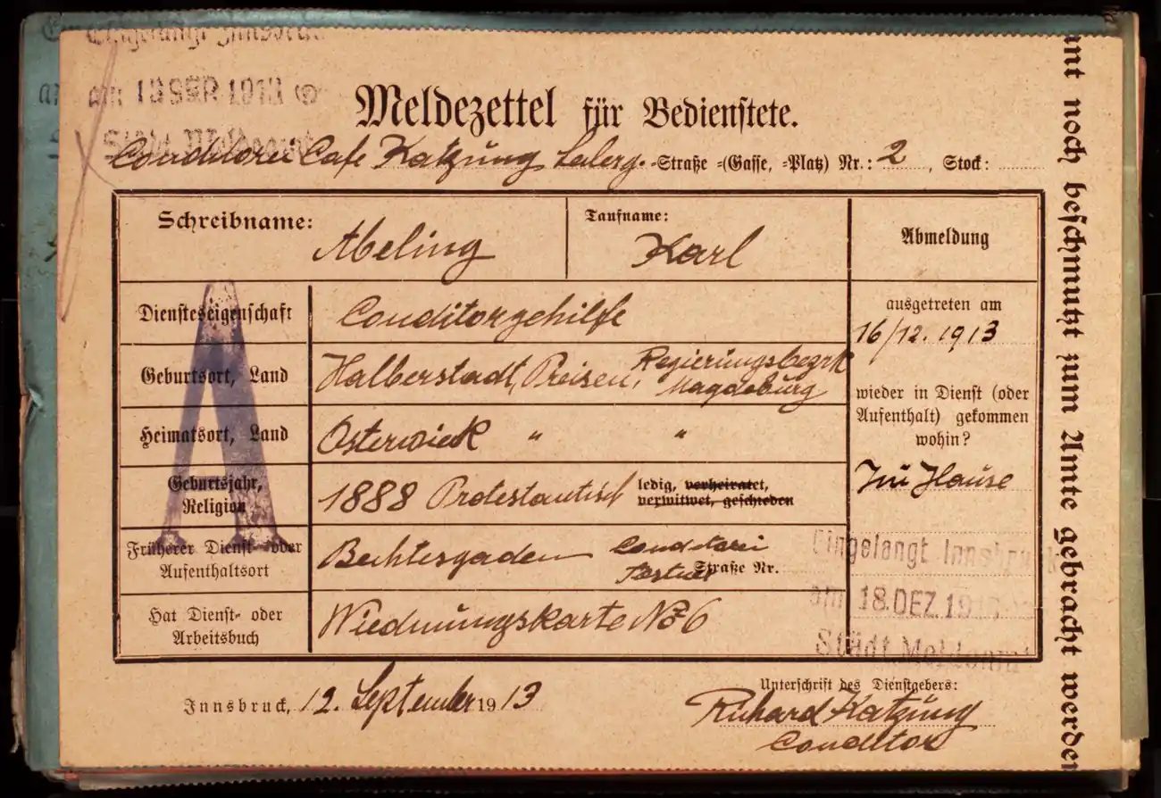 Meldezettel 0043, Vorderseite