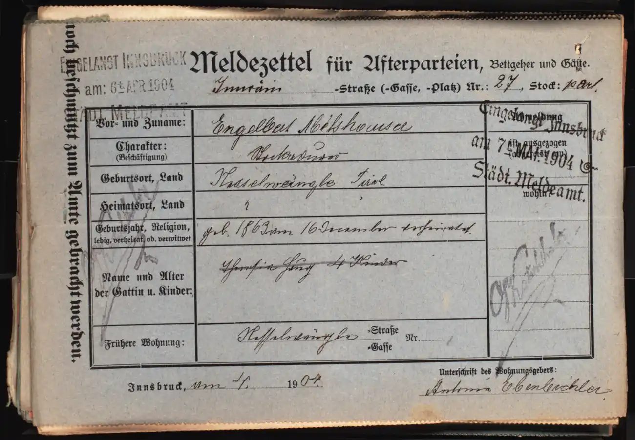 Meldezettel 0045, Vorderseite