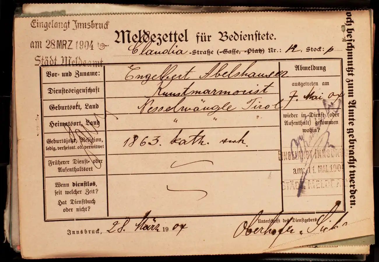 Meldezettel 0046, Vorderseite
