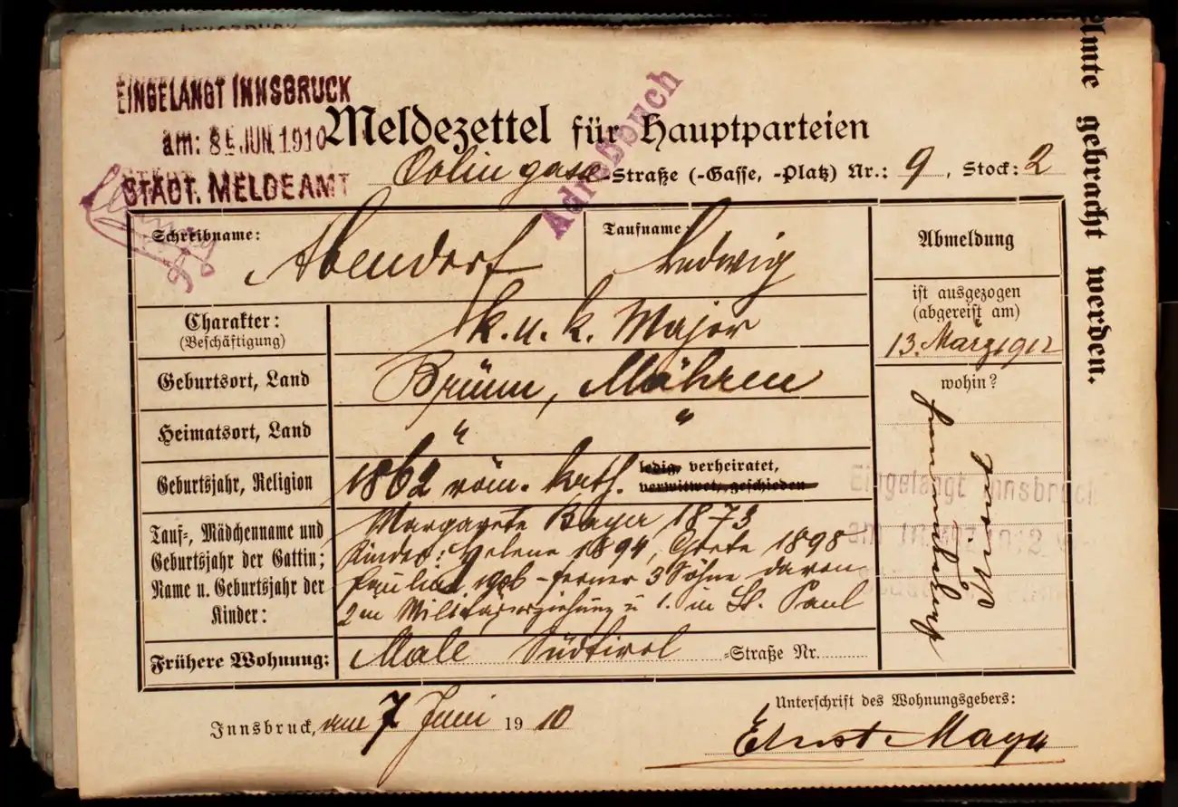 Meldezettel 0048, Vorderseite