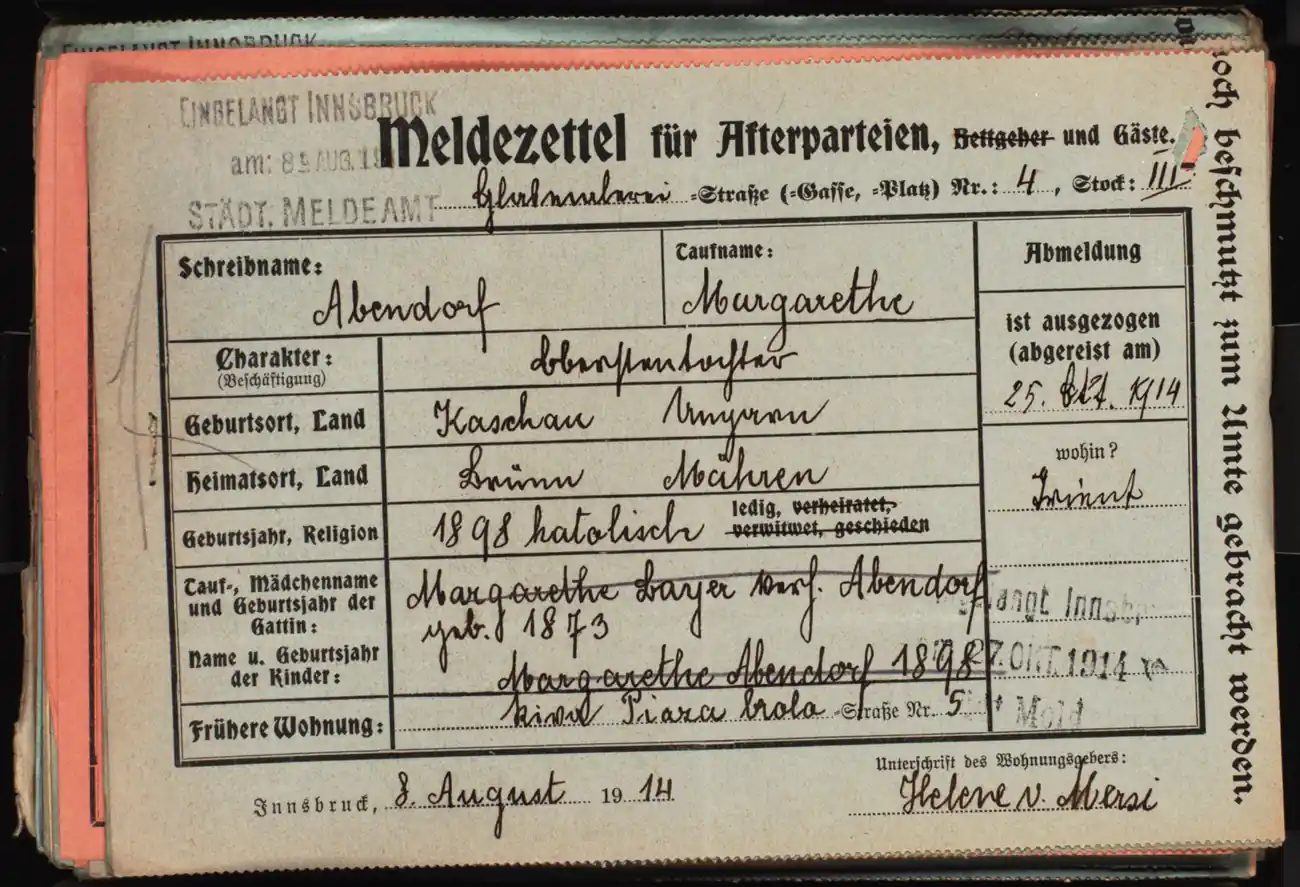 Meldezettel 0049, Vorderseite