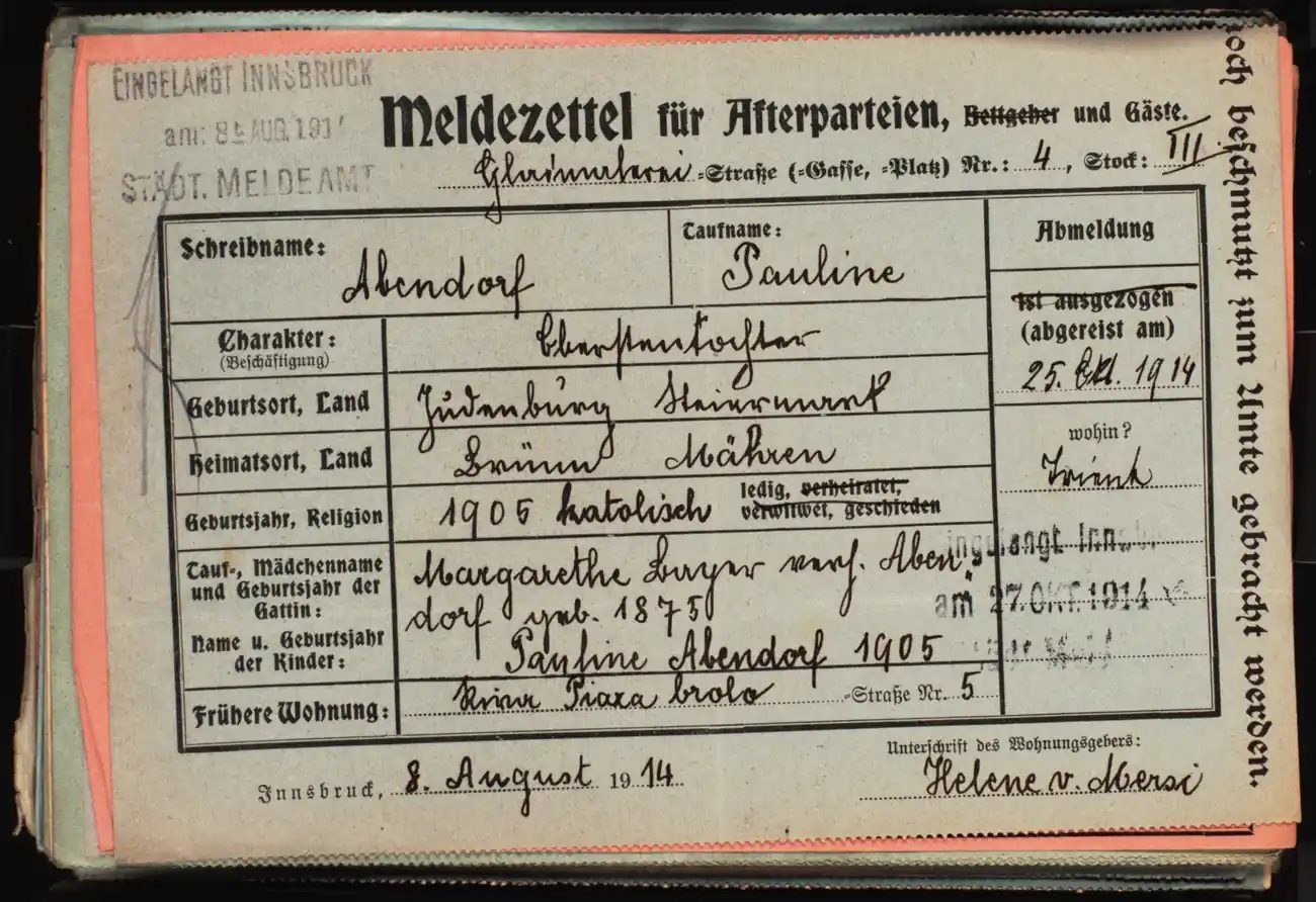 Meldezettel 0052, Vorderseite