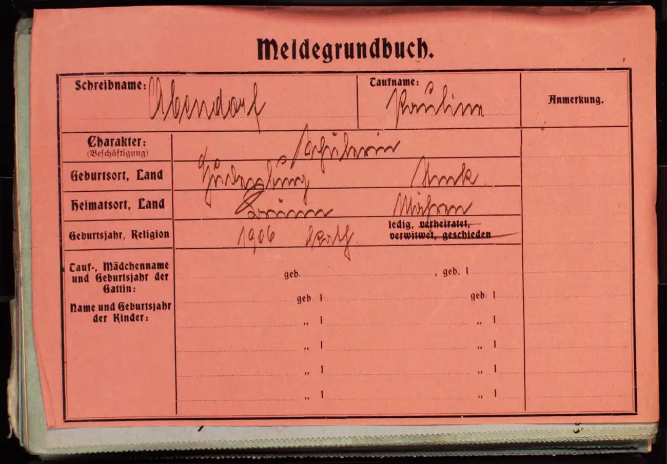 Meldezettel 0053, Vorderseite
