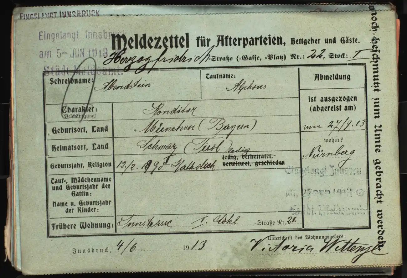 Meldezettel 0055, Vorderseite