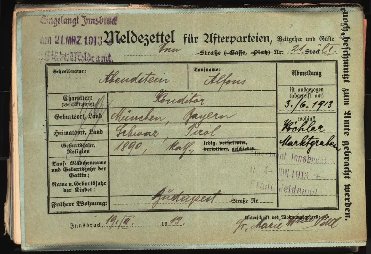 Meldezettel 0056, Vorderseite