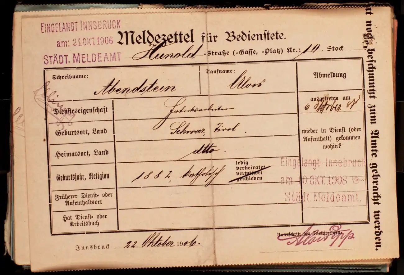 Meldezettel 0058, Vorderseite