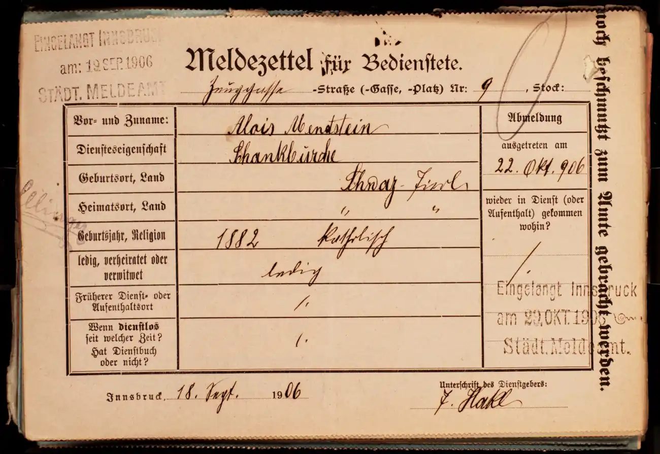 Meldezettel 0059, Vorderseite