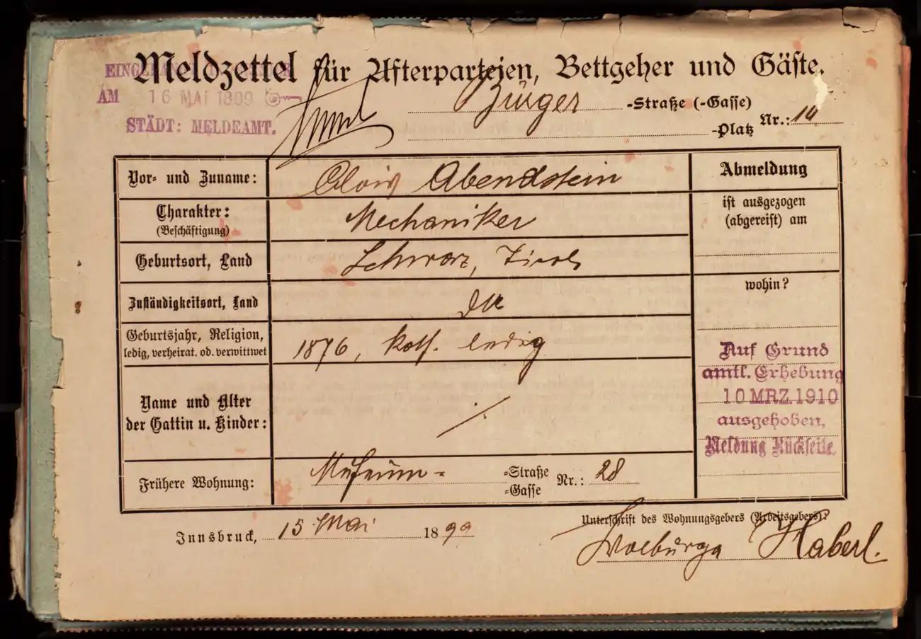 Meldezettel 0060, Vorderseite