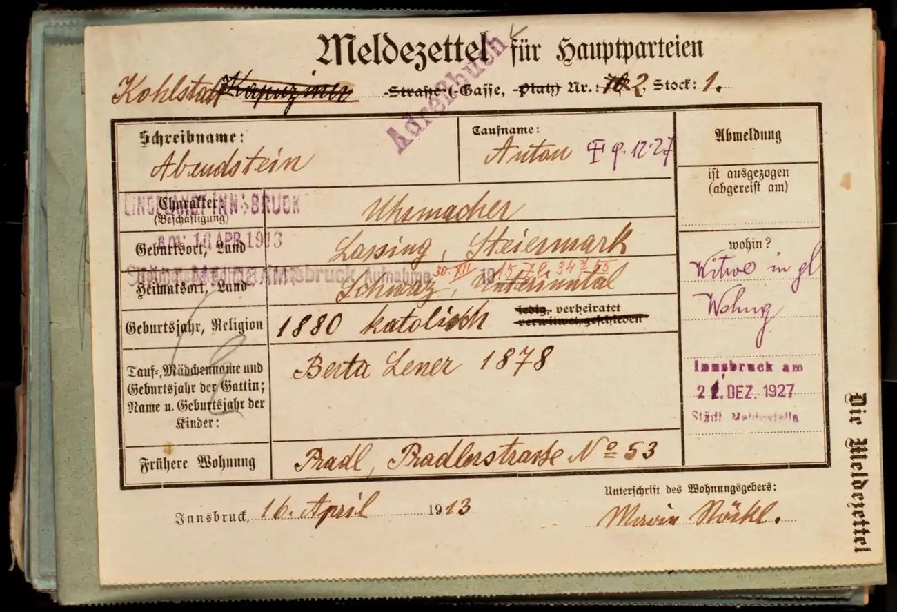 Meldezettel 0061, Vorderseite