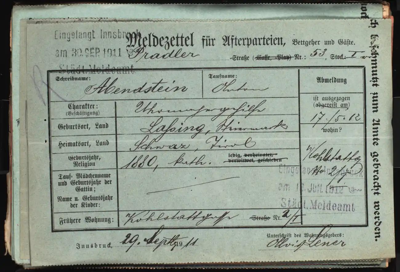 Meldezettel 0064, Vorderseite