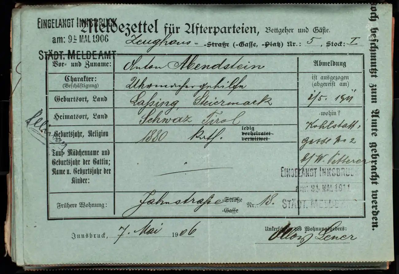 Meldezettel 0066, Vorderseite