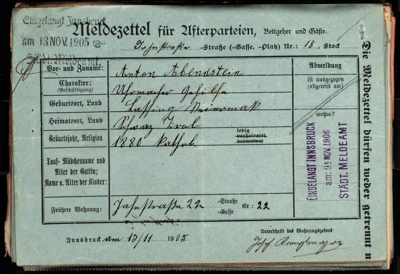 Meldezettel 0067, Vorderseite