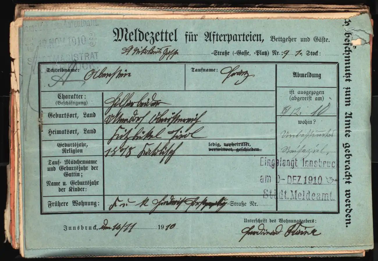 Meldezettel 0069, Vorderseite
