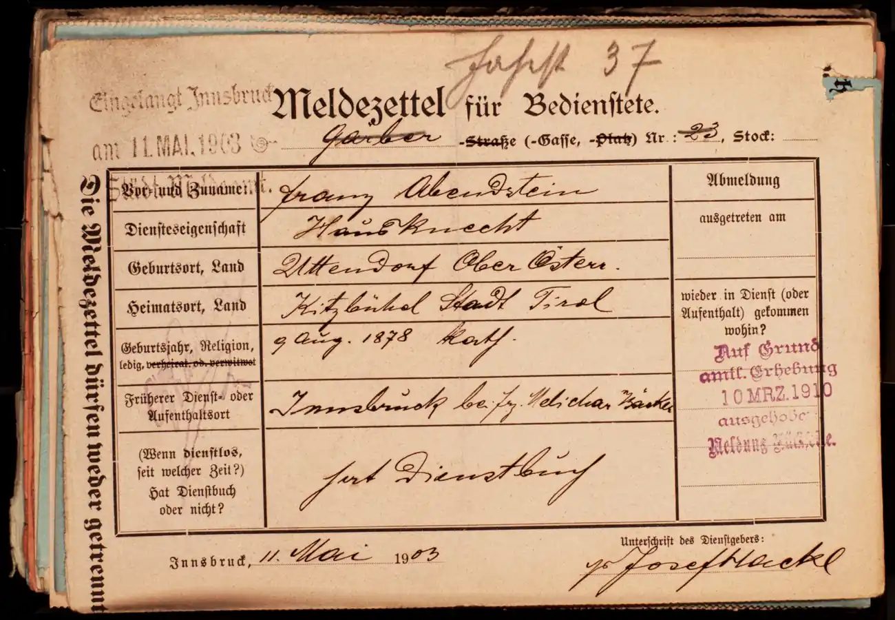 Meldezettel 0071, Vorderseite