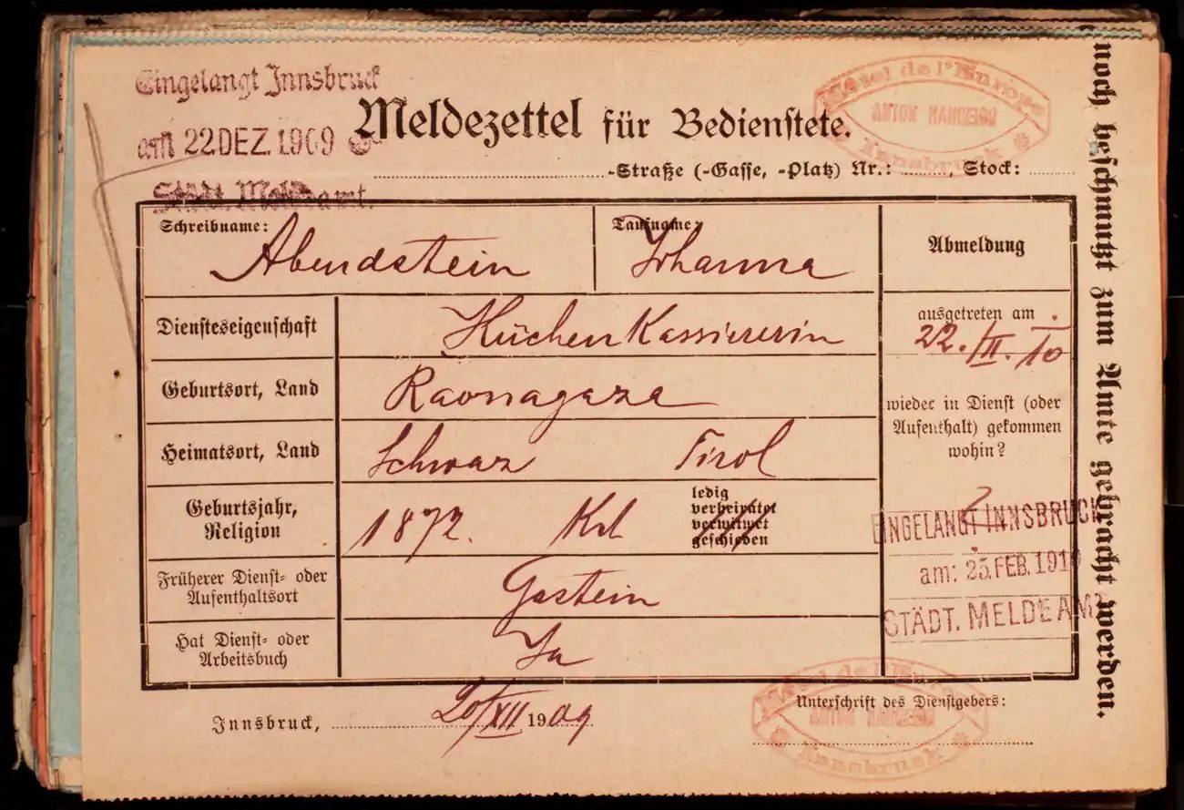Meldezettel 0073, Vorderseite