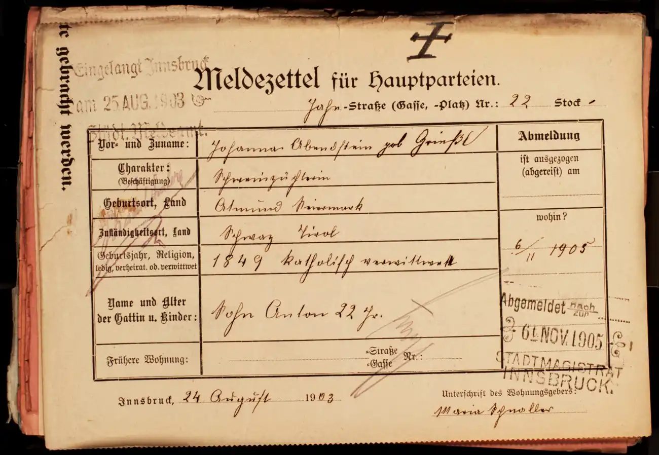 Meldezettel 0079, Vorderseite