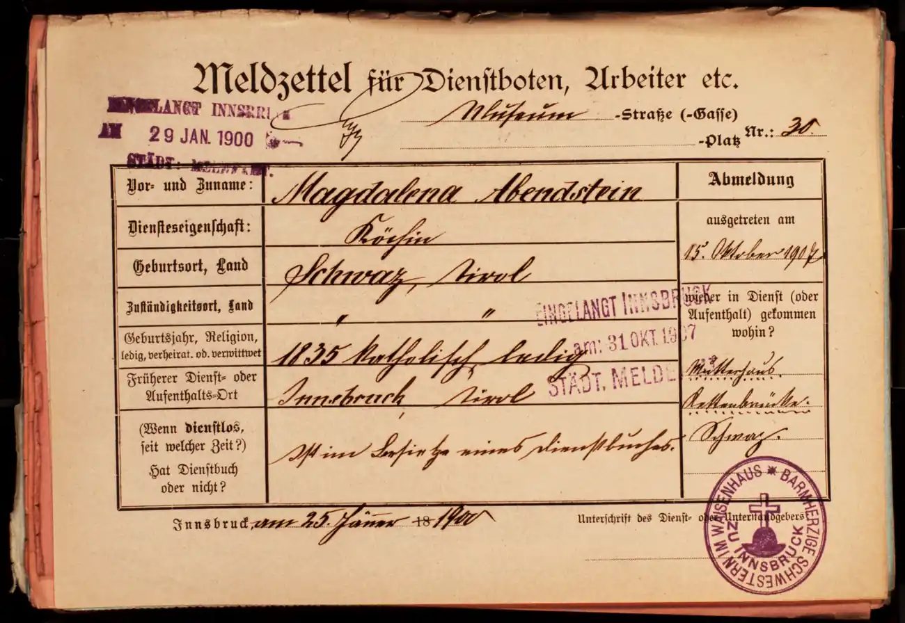 Meldezettel 0080, Vorderseite