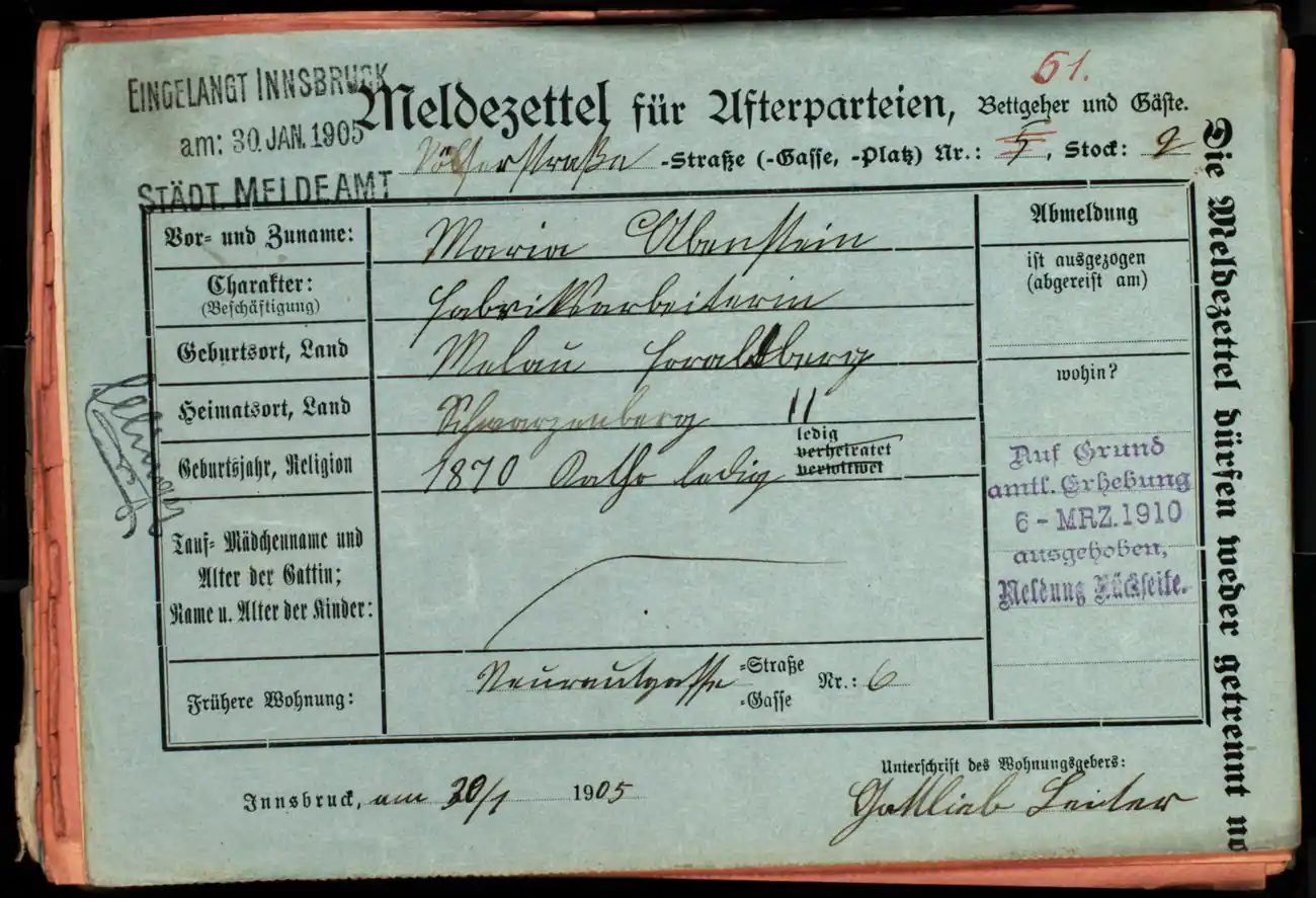 Meldezettel 0081, Vorderseite