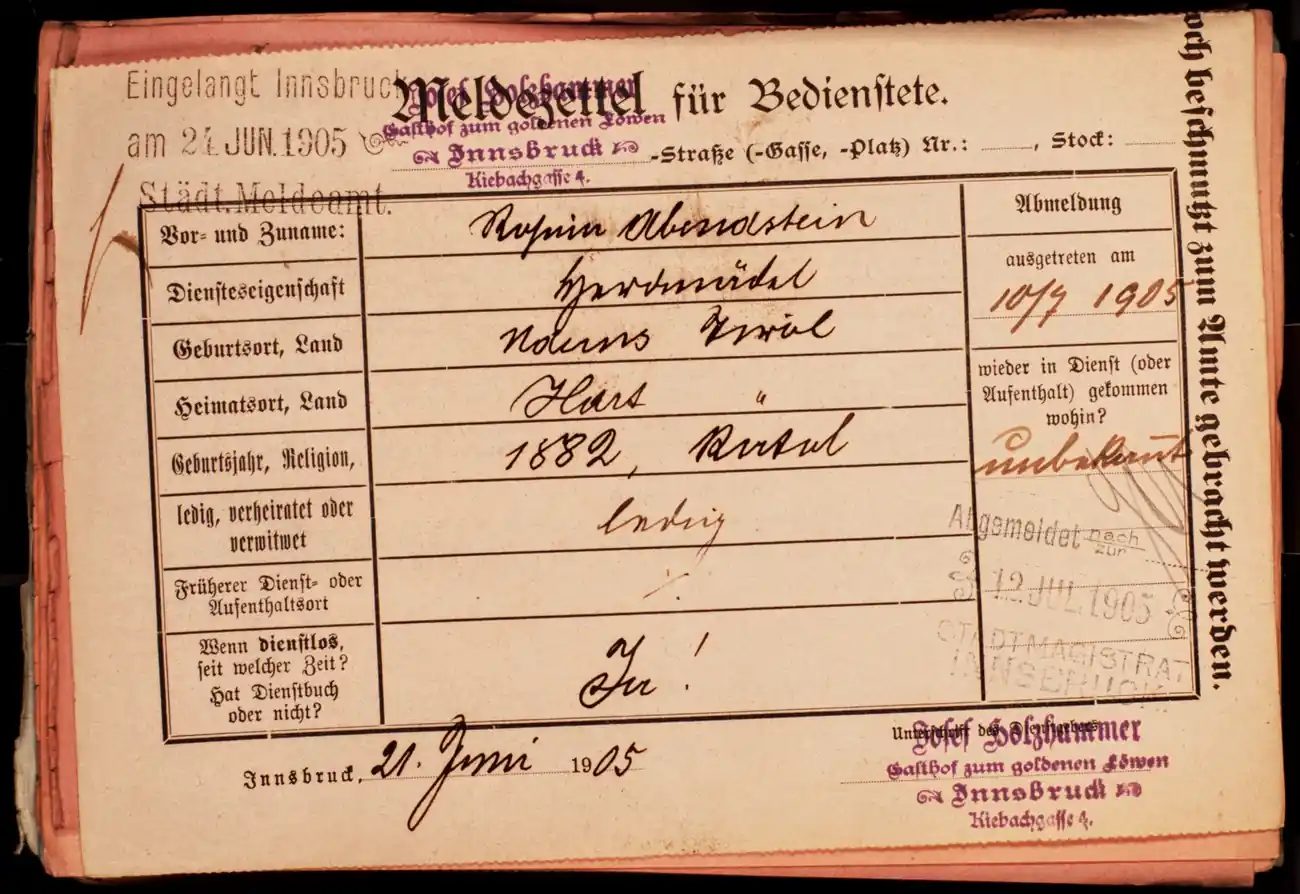 Meldezettel 0083, Vorderseite