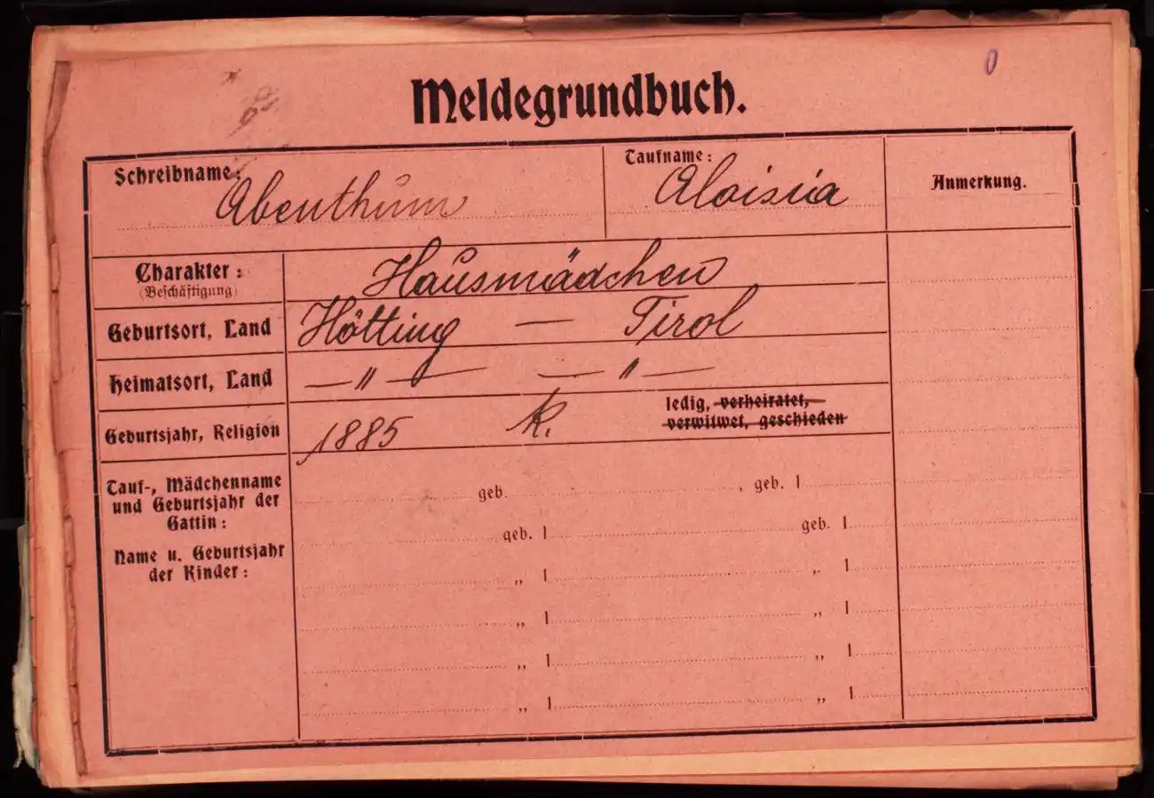 Meldezettel 0084, Vorderseite