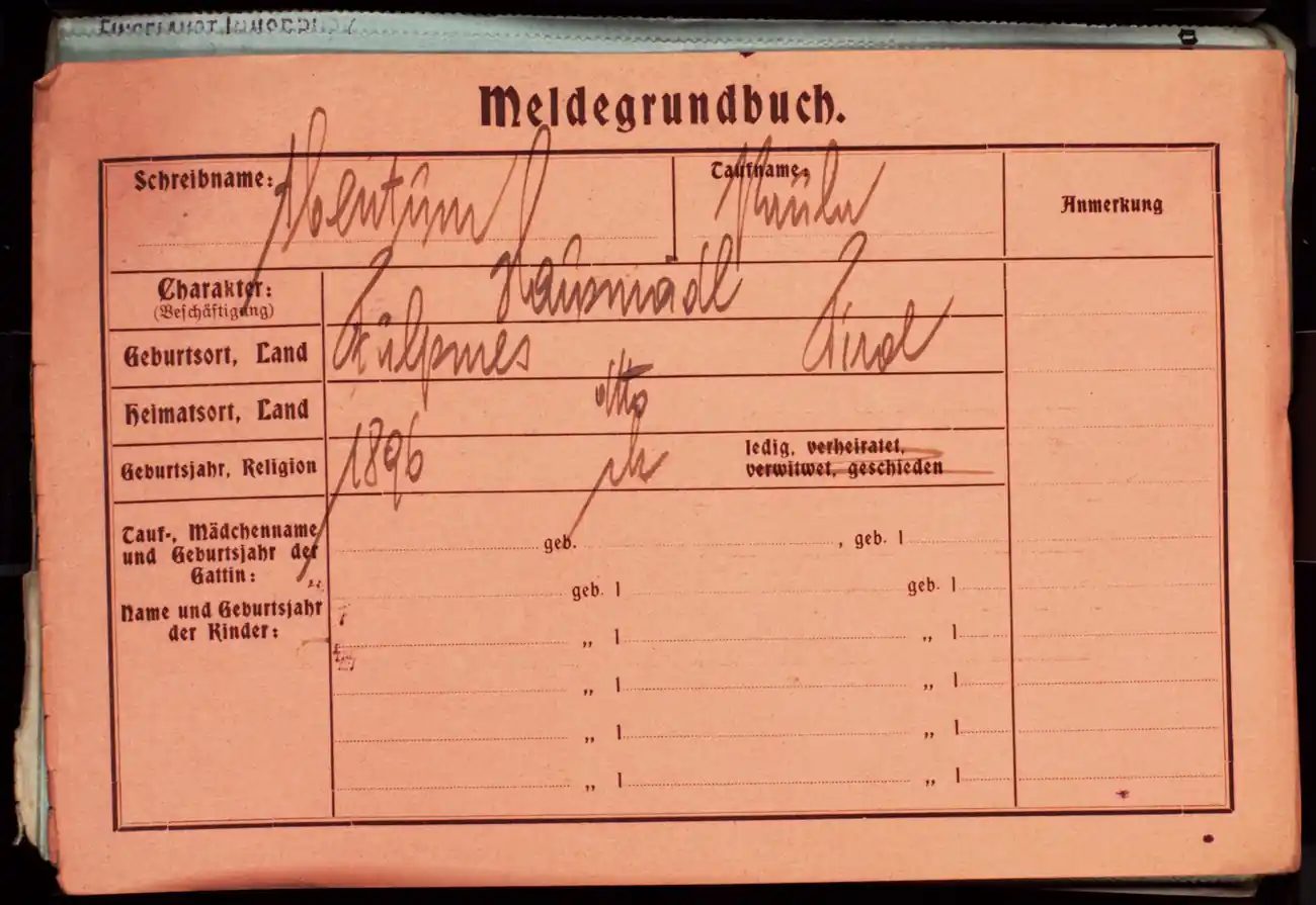 Meldezettel 0087, Vorderseite