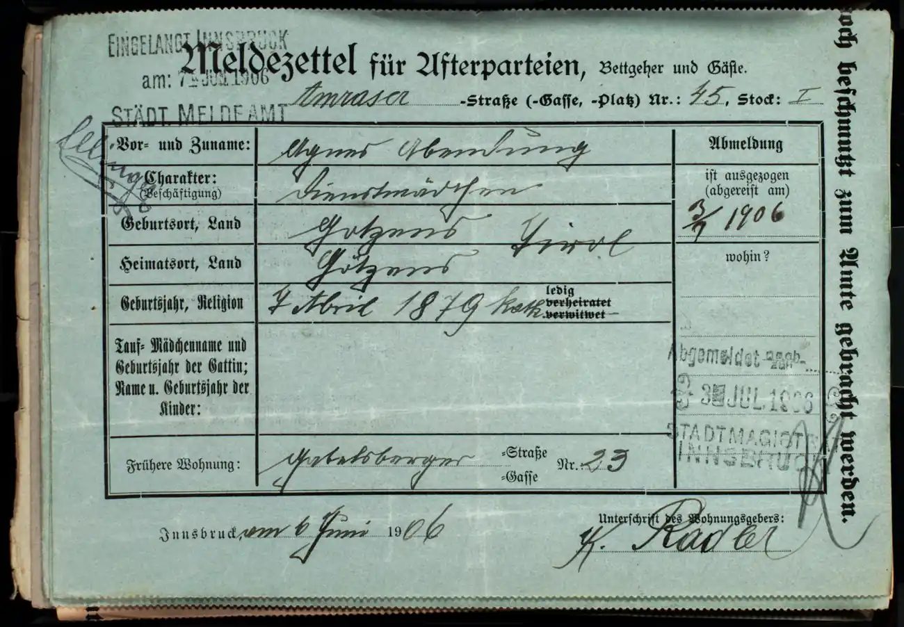 Meldezettel 0092, Vorderseite