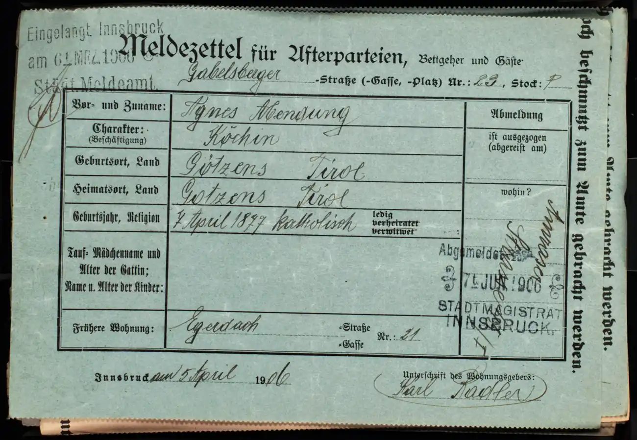 Meldezettel 0093, Vorderseite