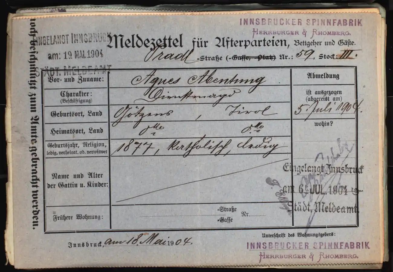 Meldezettel 0096, Vorderseite