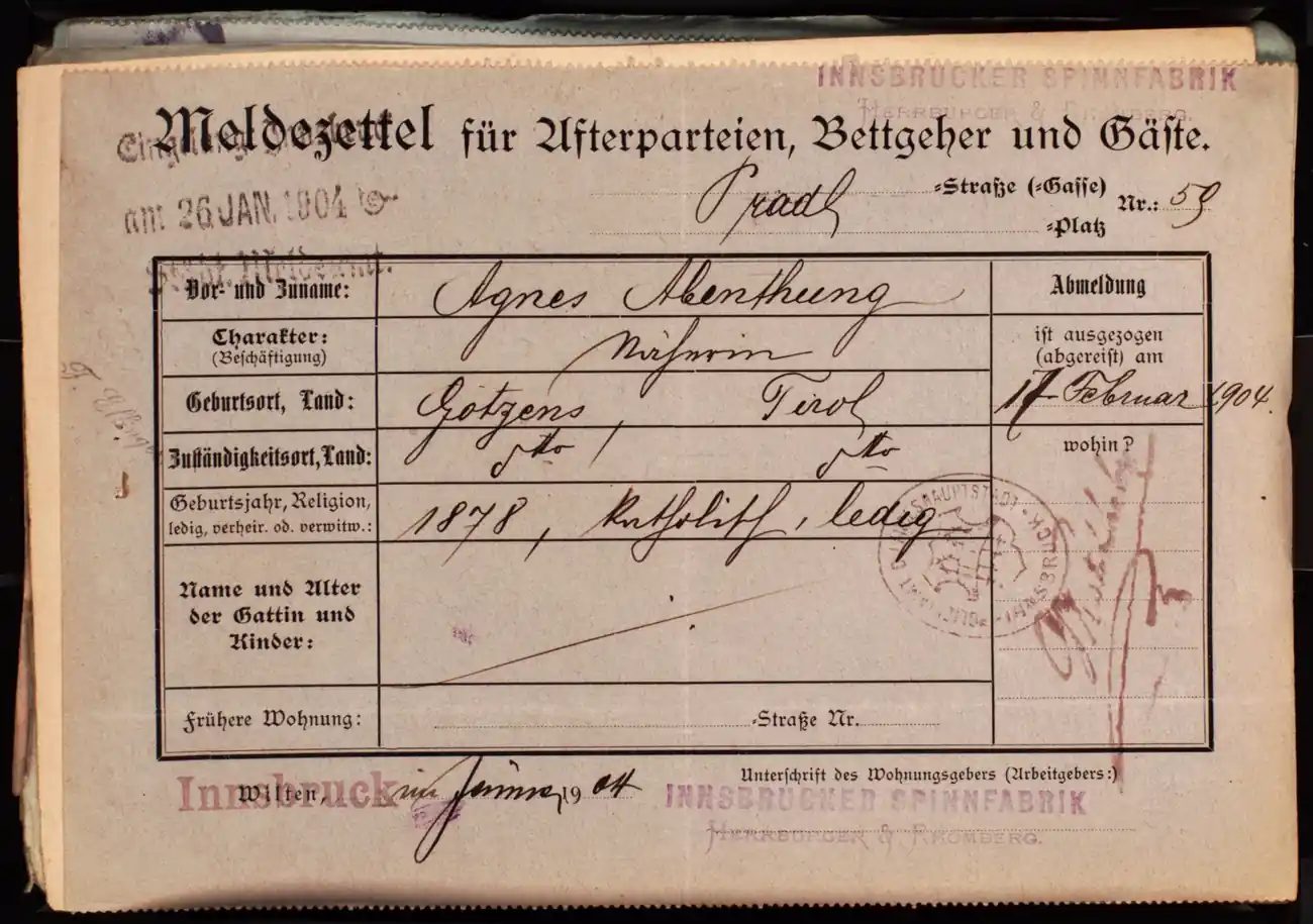 Meldezettel 0097, Vorderseite
